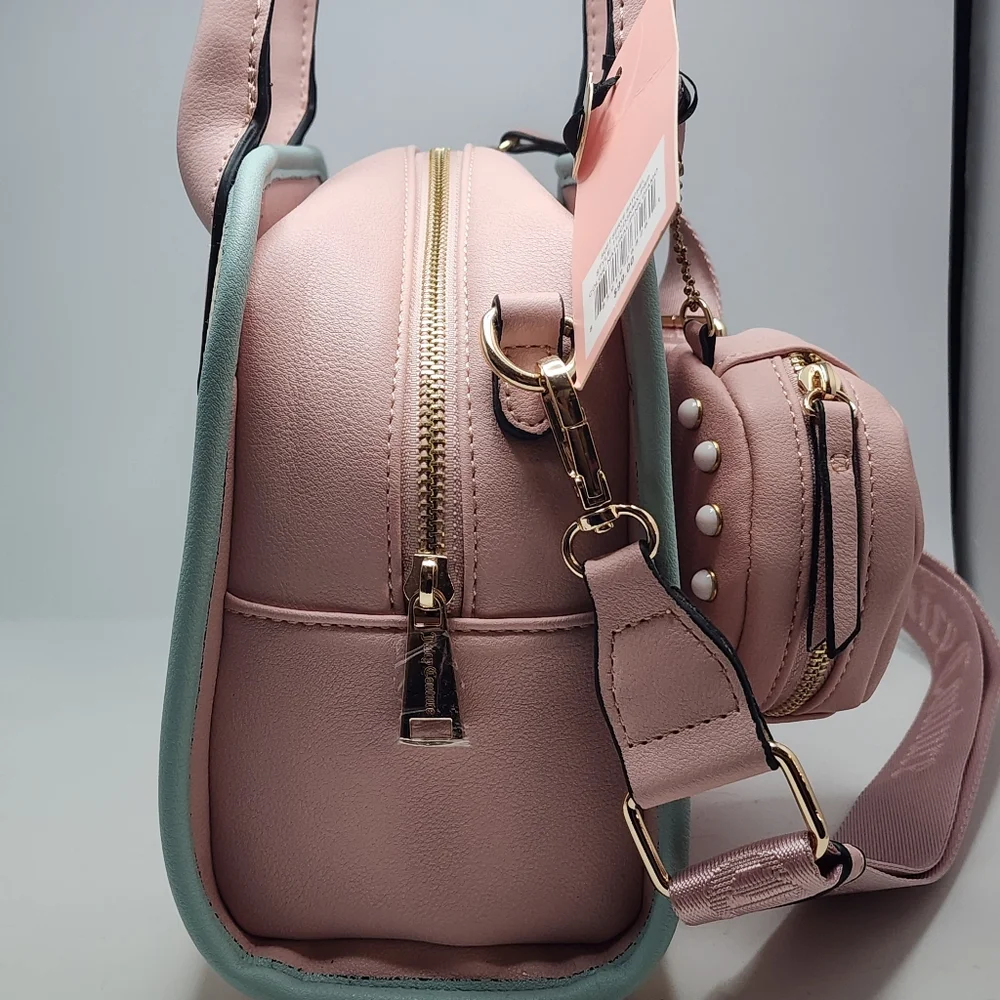 Juicy Couture Pink & Straw Satchel Bag NWT Logo Front Pocket + Coin Purse